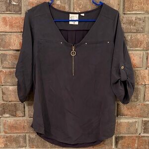 Chic Black Zipper Blouse